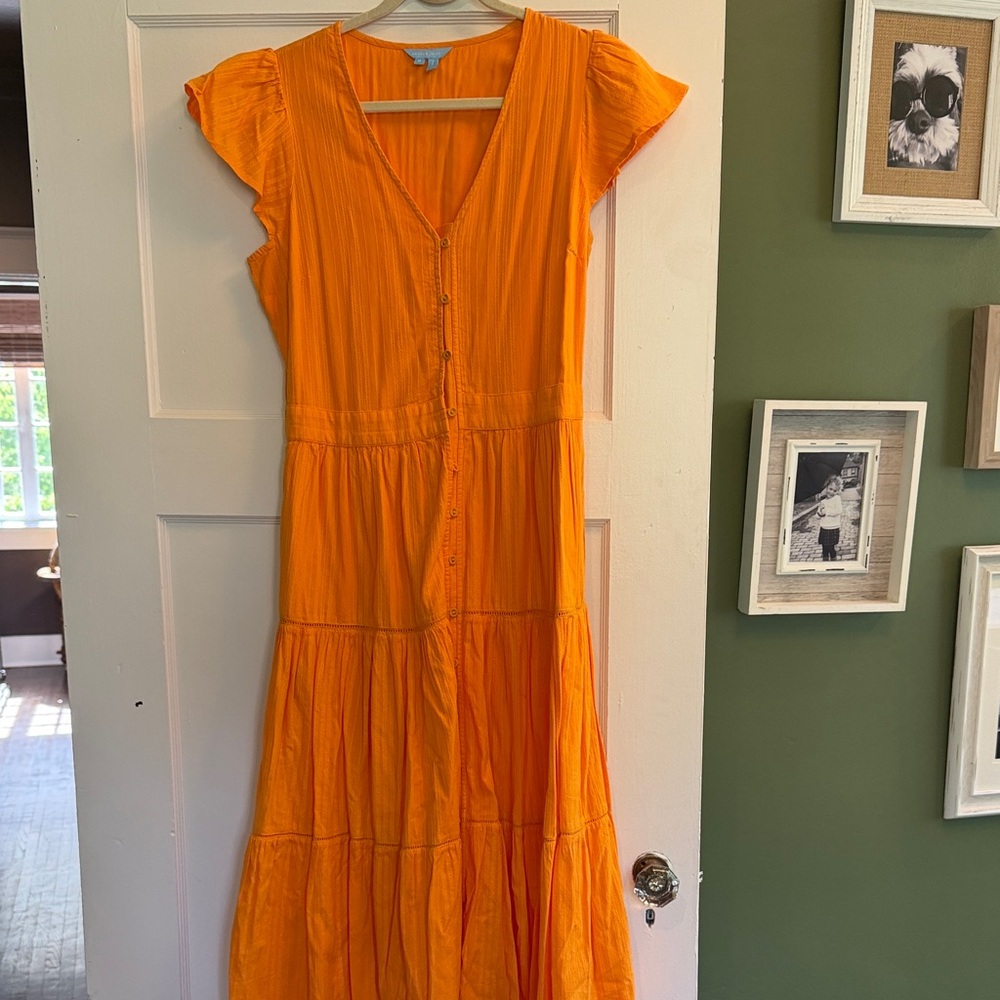 Draper James V-Neck Tiered Maxi Dress in Bright Orange